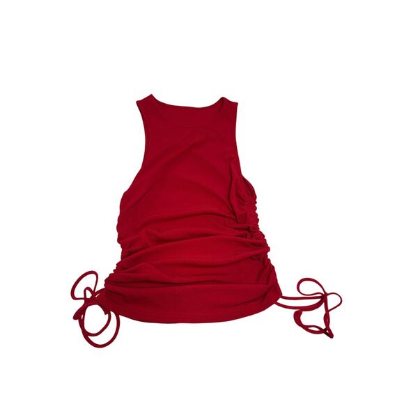 Women’s Tank Top Ruched Adjustable Side Ties Drawstring Sleeveless Red Burgundy - Picture 1 of 5